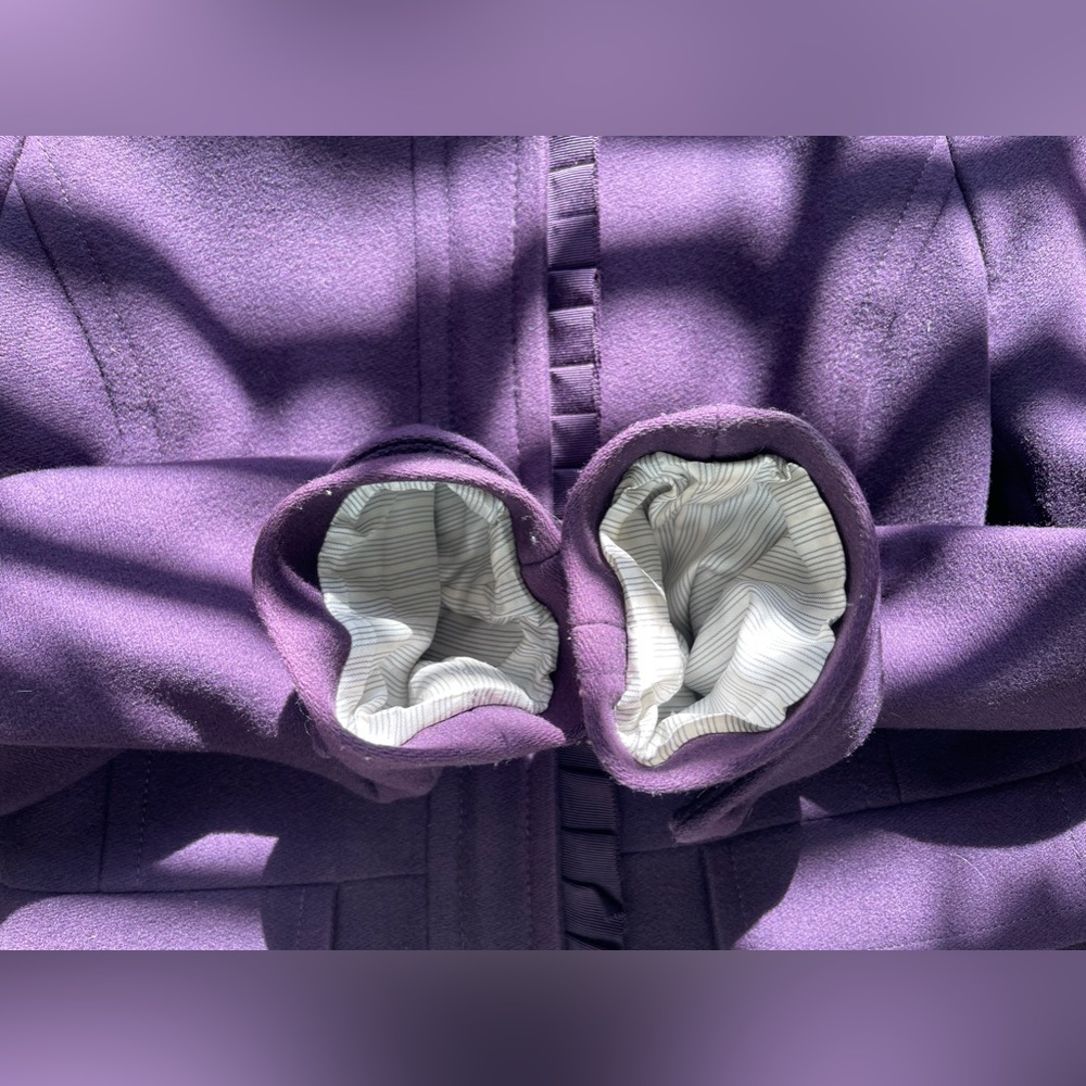 Banana Republic Royal Purple Wool Pea Coat Ruffle Detail Size XS - Picture 5 of 7